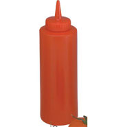 Squeeze Sauce Bottle, Red. 12oz capacity. Soft and flexible polyethylene.