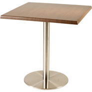 Dark Wood Table - Stainless Steel Base., 700mm square.