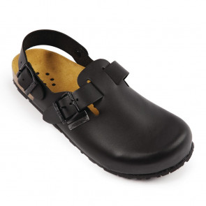 Abeba Black Leather Strap Back Slip On 36