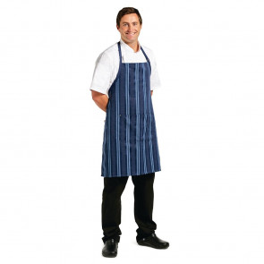 ChefWorks Presidio Navy Satin Stripe Bib Apron