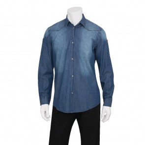 Chef Works Urban Trenton Denim Long Sleeve Shirt Indigo Blue M