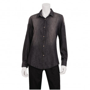 Chef Works Urban Womens Trenton Long Sleeve Denim Shirt Black L