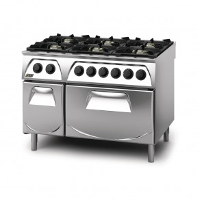 Q90 6 Burner Open Burner Range with Electric 2/1GN Oven and Cupboard Natural Gas Q6CFGEB