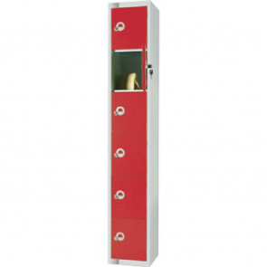 Elite Six Door Padlock Locker with Sloping Top Red